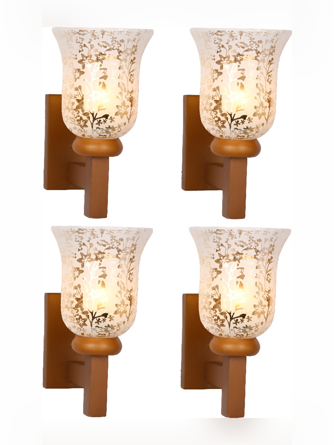 

1ST TIME White & Brown 4 Pieces Printed Glass Traditional Wall Lamps