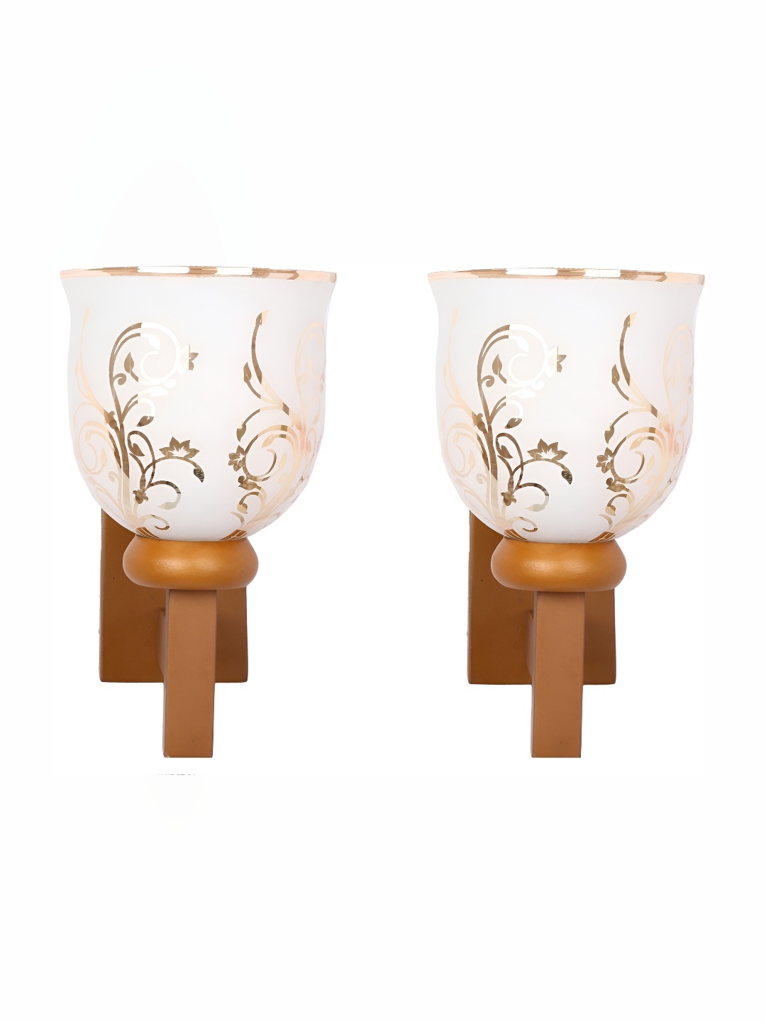 

1ST TIME White & Brown 2 Pcs Printed Glass Traditional Wall Lamps