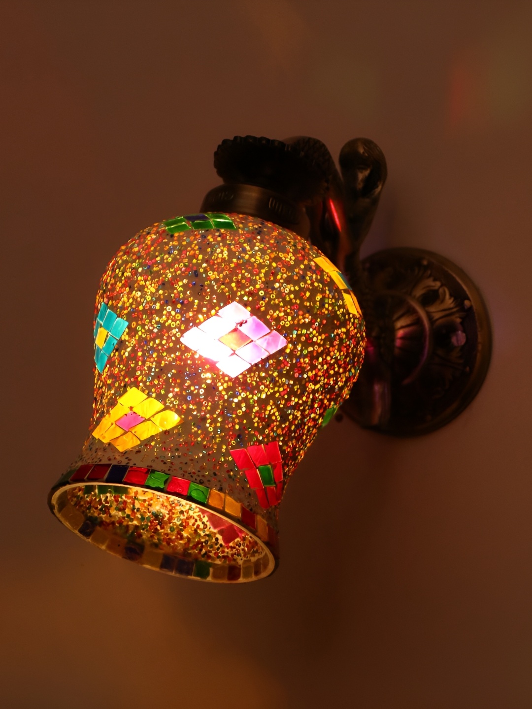 1ST TIME White & Brown Printed Glass Wall Lamp