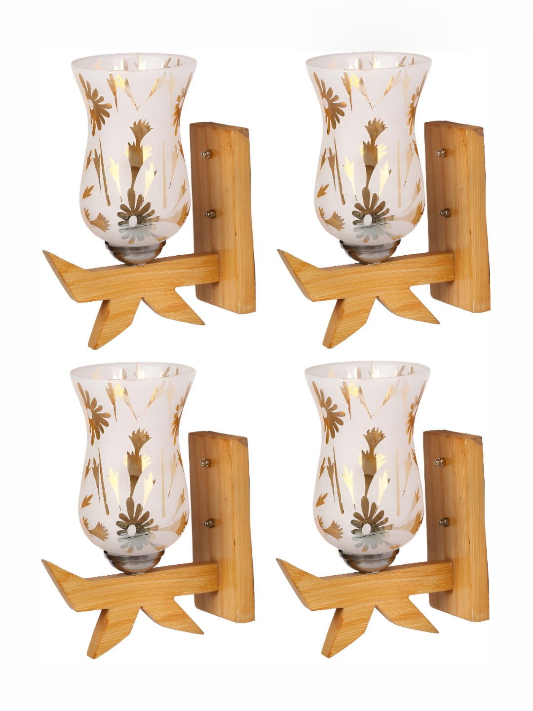 

1ST TIME White & Gold-Toned 4 Pieces Printed Glass Traditional Wall Lamps