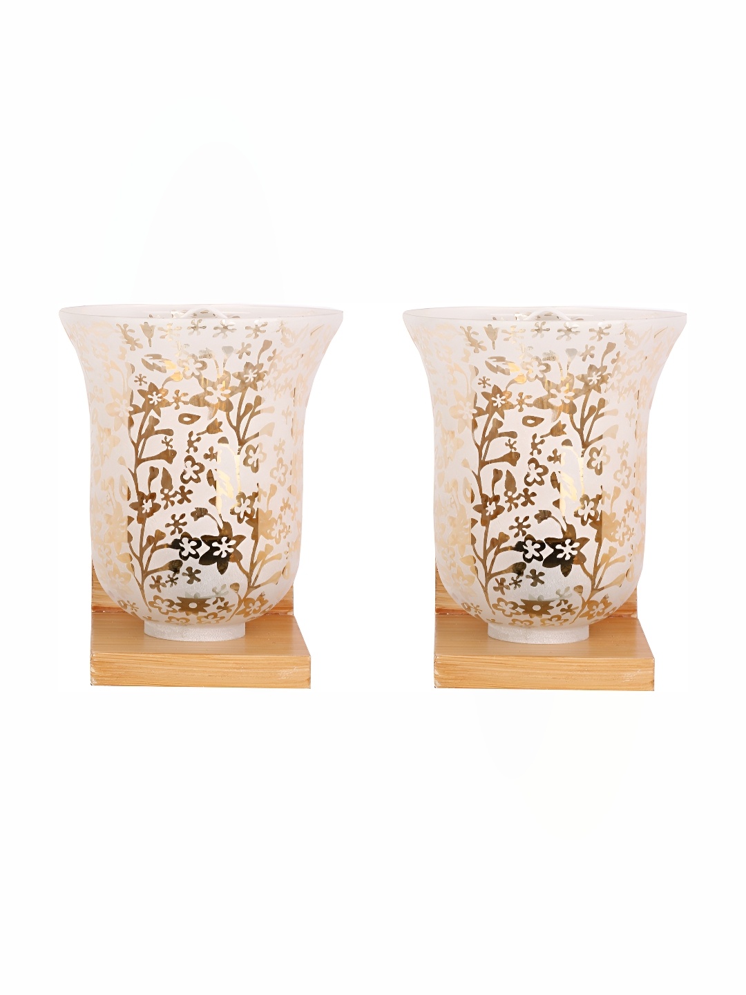 

1ST TIME White & Gold-Toned 2 Pieces Printed Glass Contemporary Wall Lamps