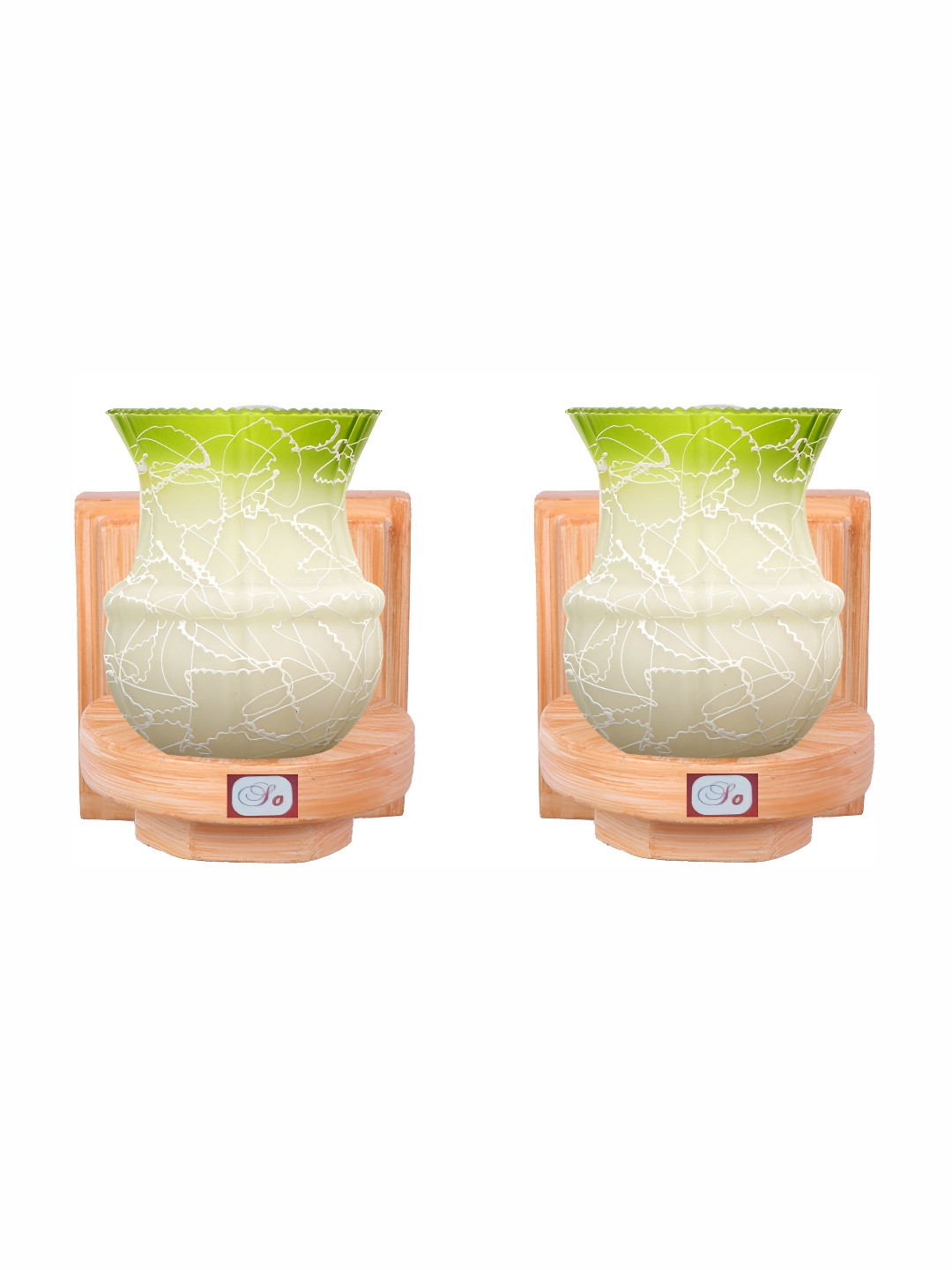 

1ST TIME Green & Brown 2 Pieces Printed Glass Traditional Wall Lamps