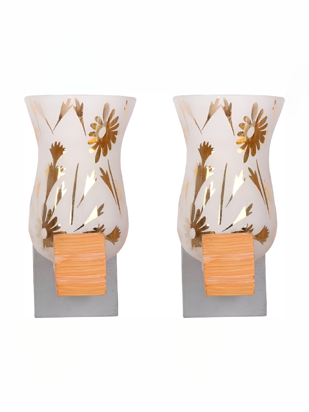 

1ST TIME White & Gold-Toned 2 Pcs Printed Glass Traditional Wall Lamps
