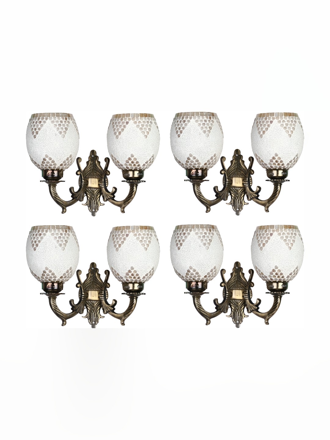 

1ST TIME White & Bronze-Toned 4 Pieces Textured Glass Traditional Bell Shaped Wall Lamps