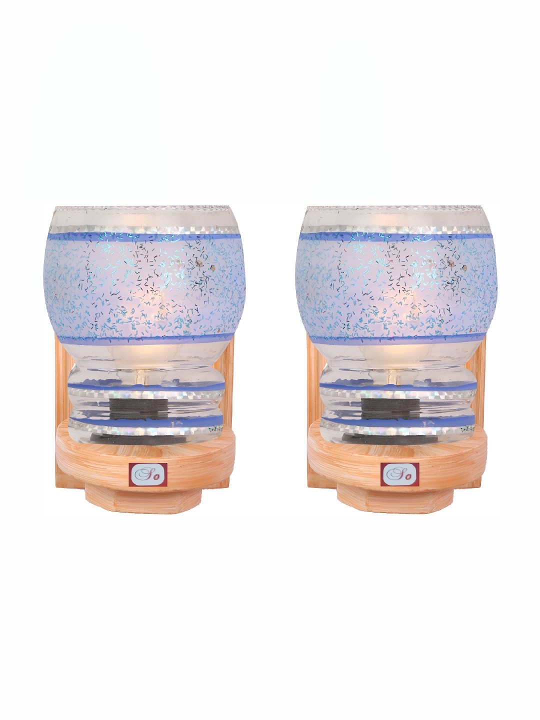 

1ST TIME Blue & Transparent 2 Pieces Printed Glass Abstract Shaped Wall Lamps