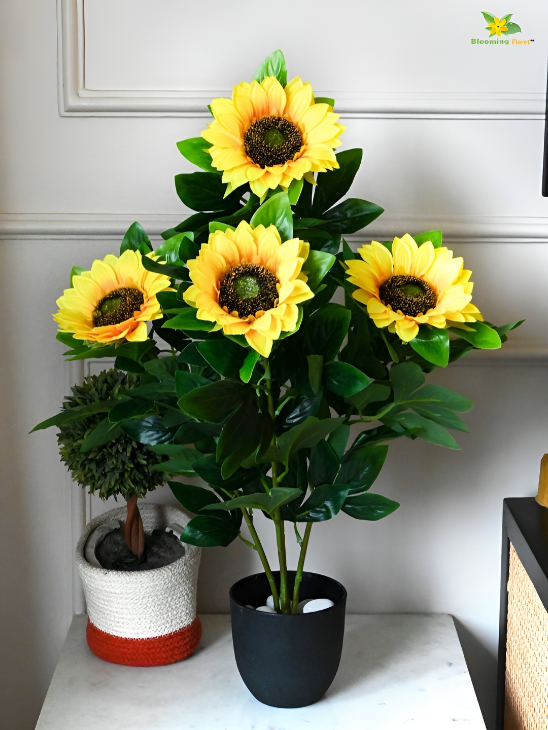 

Blooming Floret Green & Yellow Sunflower Artificial Plant With Pot