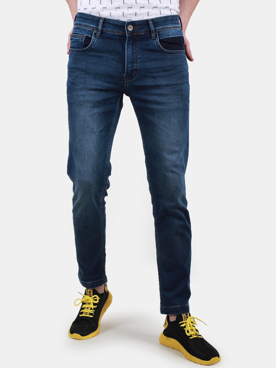 

Duke Men Slim Fit Mid-Rise Heavy Fade Clean Look Stretchable Jeans, Blue