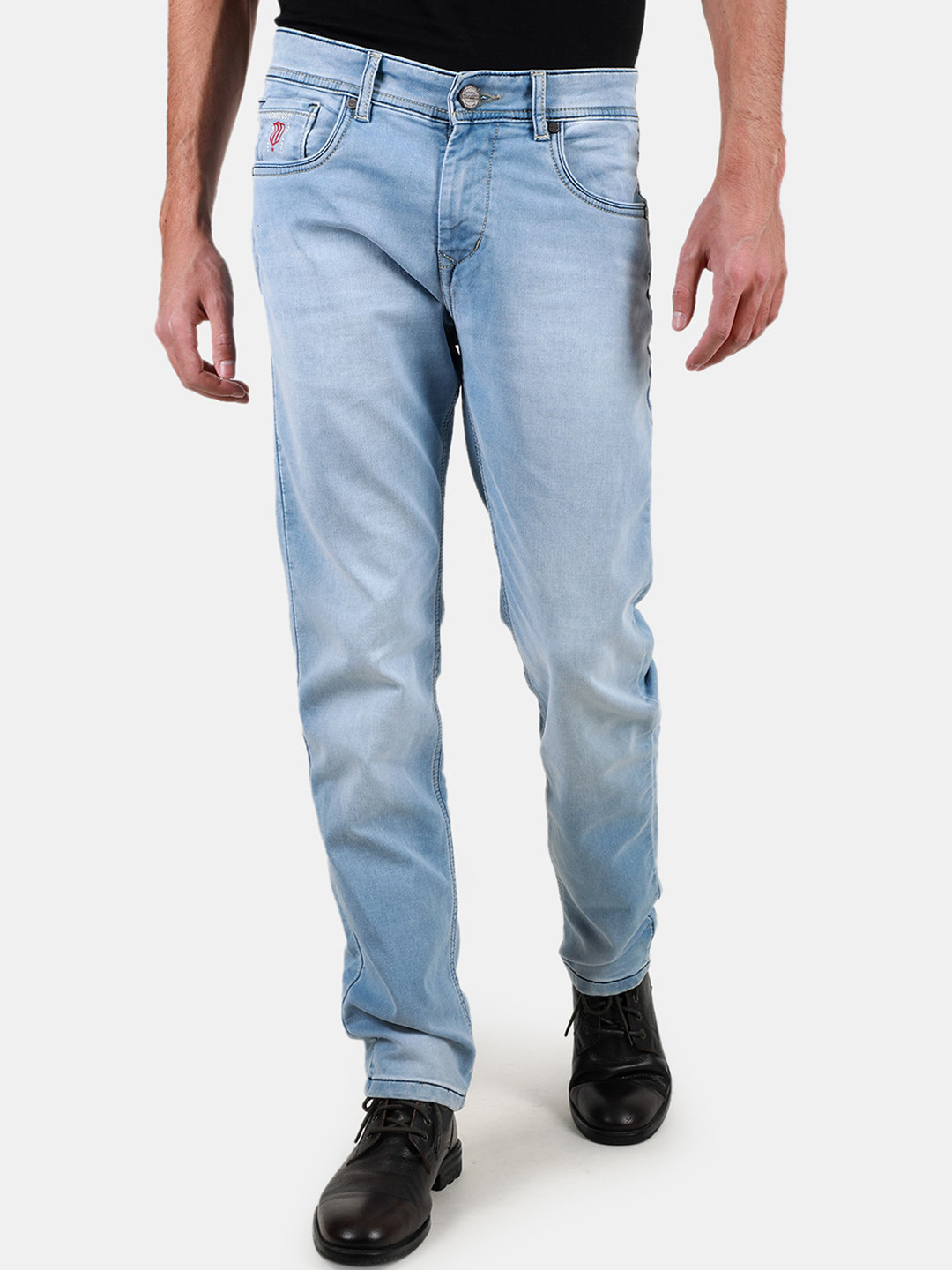 

Duke Men Tapered Fit Mid-Rise Light Fade Clean Look Cotton Stretchable Jeans, Blue