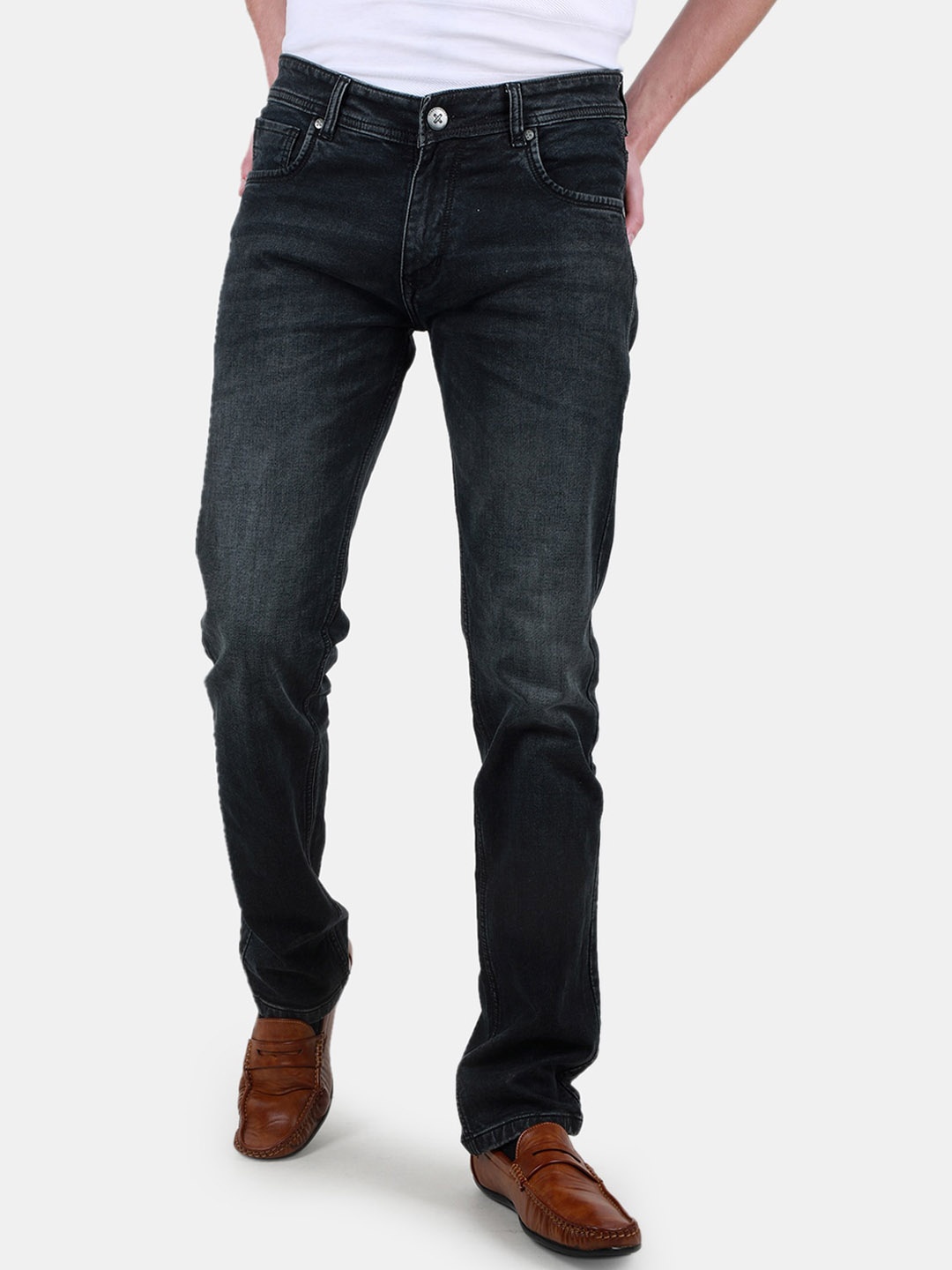 

Duke Men Slim Fit Clean Look Mid-Rise Light Fade Stretchable Jeans, Black