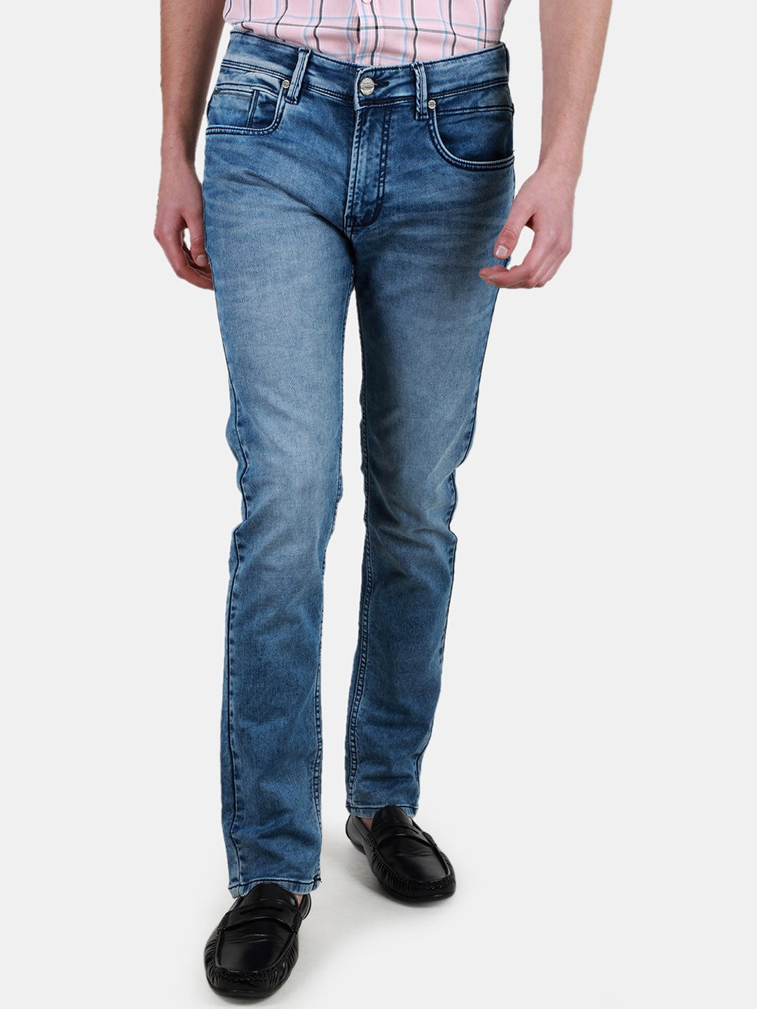 

Duke Men Slim Fit Clean Look Mid-Rise Heavy Fade Stretchable Jeans, Blue
