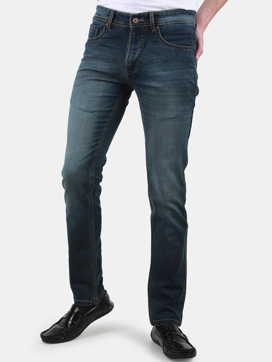 

Duke Men Clean Look Mid-Rise Slim Fit Light Fade Stretchable Jeans, Blue