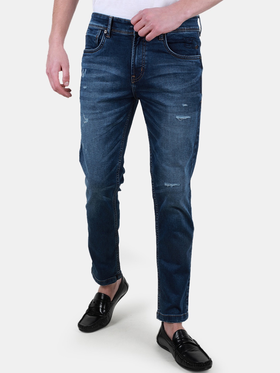 

Duke Men Slim Fit Mildly Distressed Cotton Stretchable Jeans, Blue