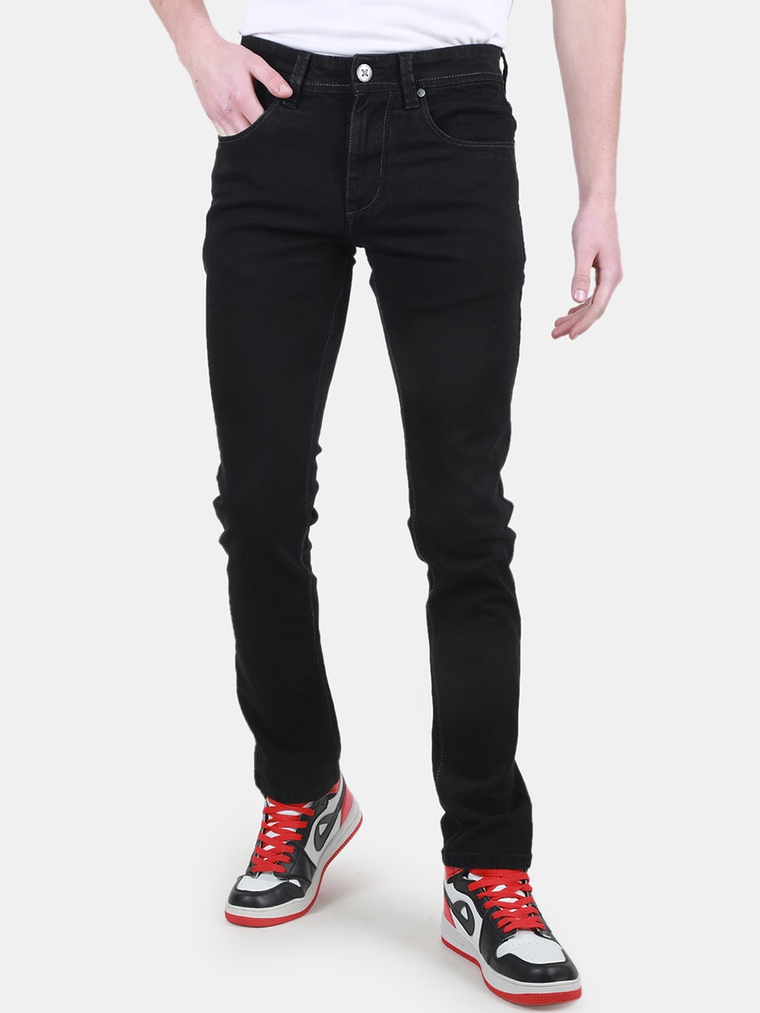

Duke Men Slim Fit Mid-Rise Clean Look Stretchable Jeans, Black