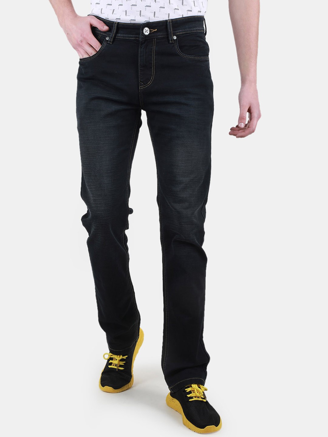 

Duke Men Slim Fit Mid-Rise Clean Look Stretchable Jeans, Black