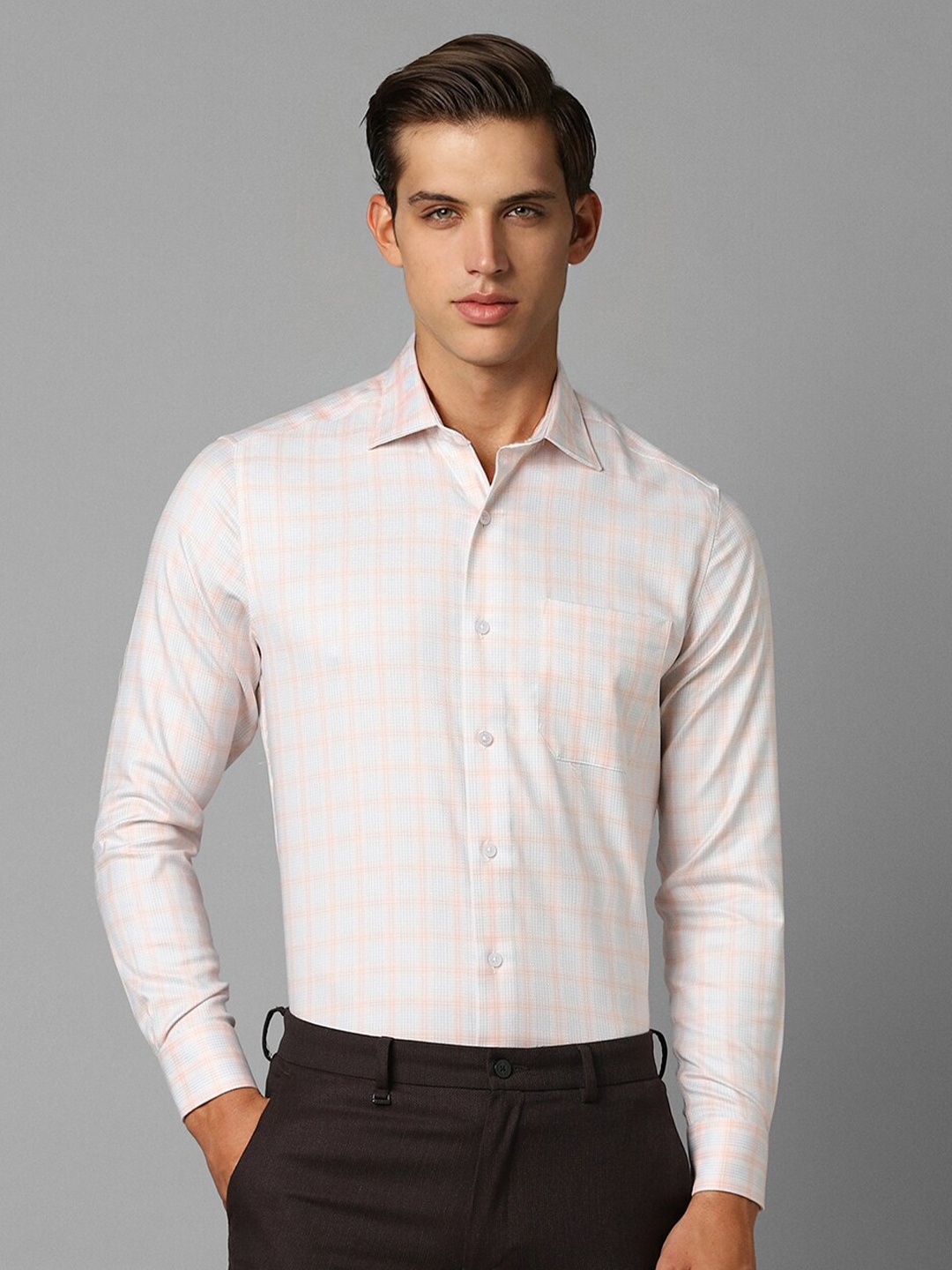 

Louis Philippe Classic Fit Checked Full Sleeves Formal Shirt, White