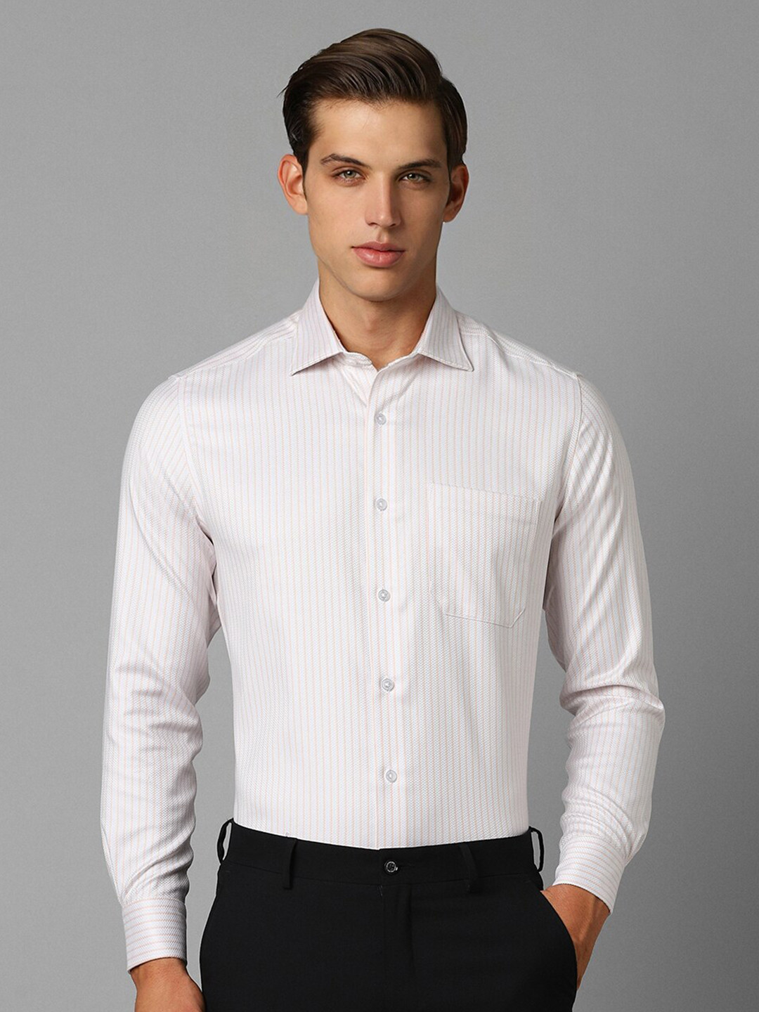 

Louis Philippe Classic Fit Striped Full Sleeves Formal Shirt, White