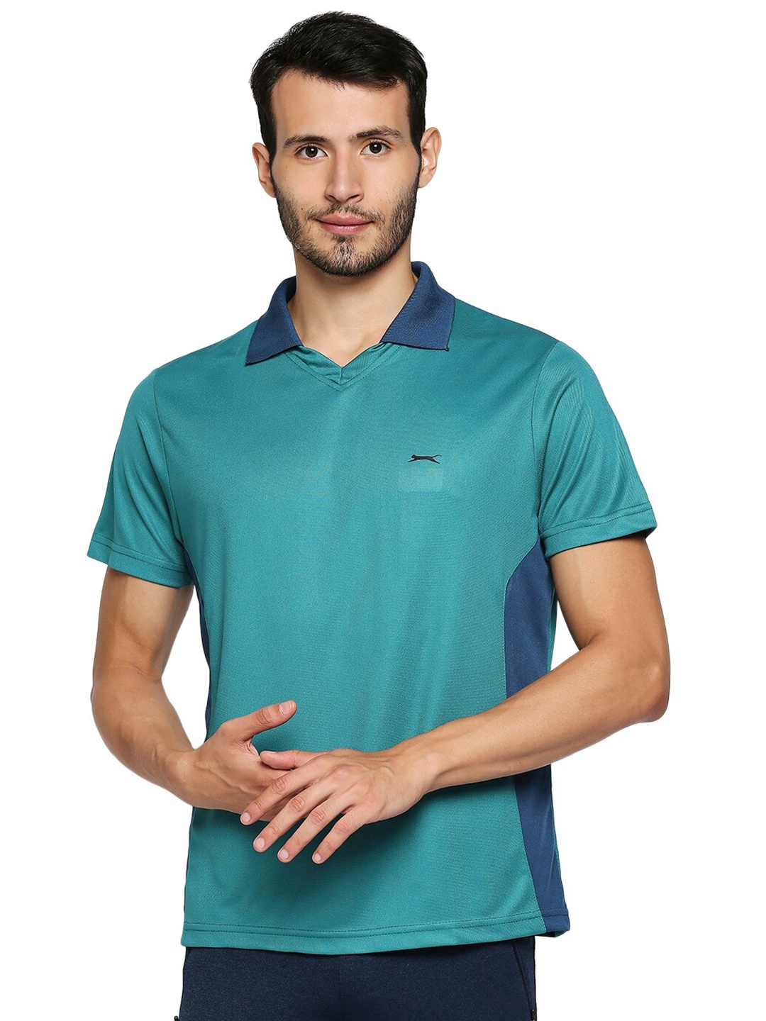 

Black Panther Colourblocked Polo Collar Slim Fit Casual T-shirt, Teal