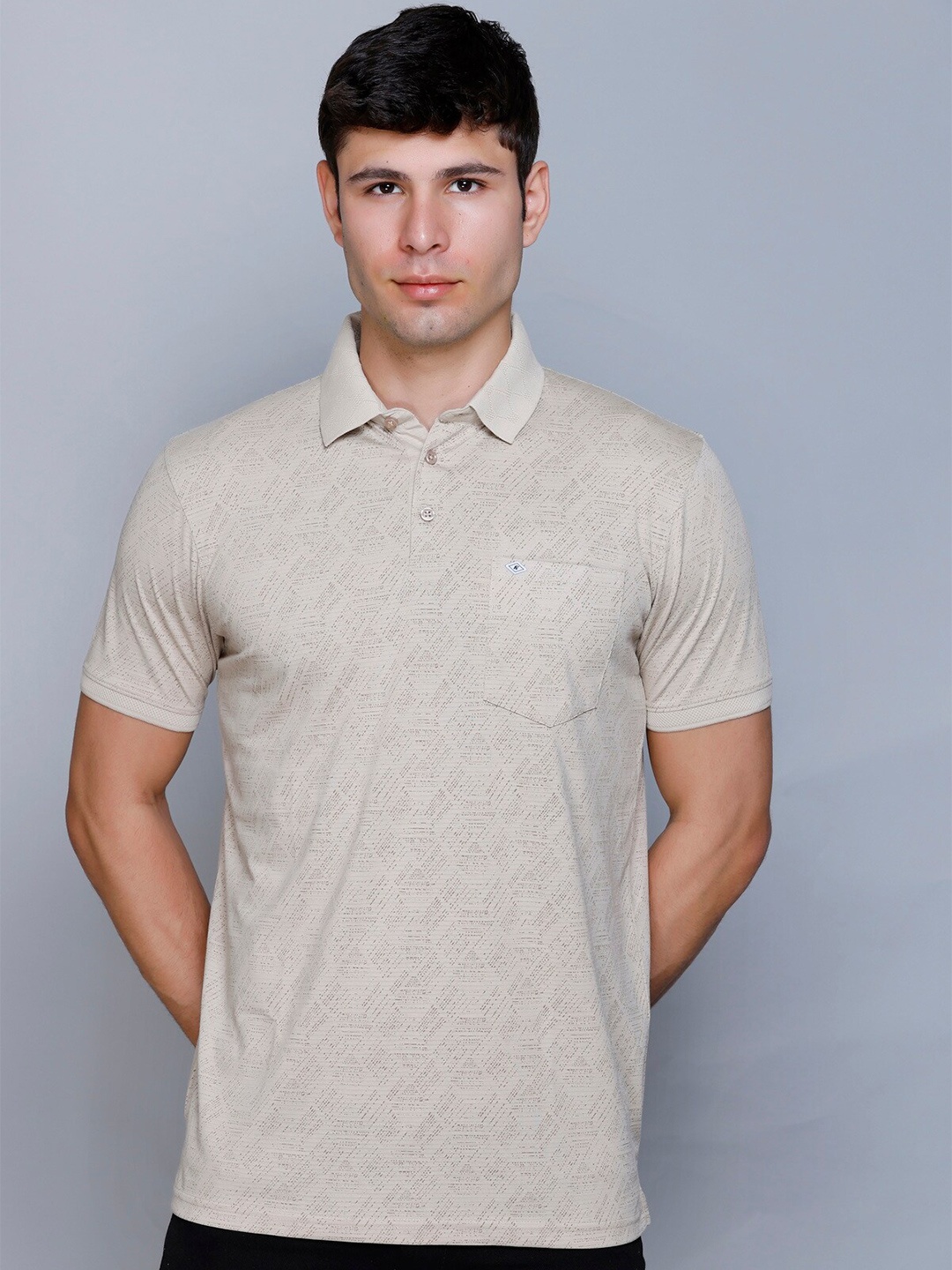 

Fort Collins Abstract Printed Polo Collar Cotton T-shirt, Cream