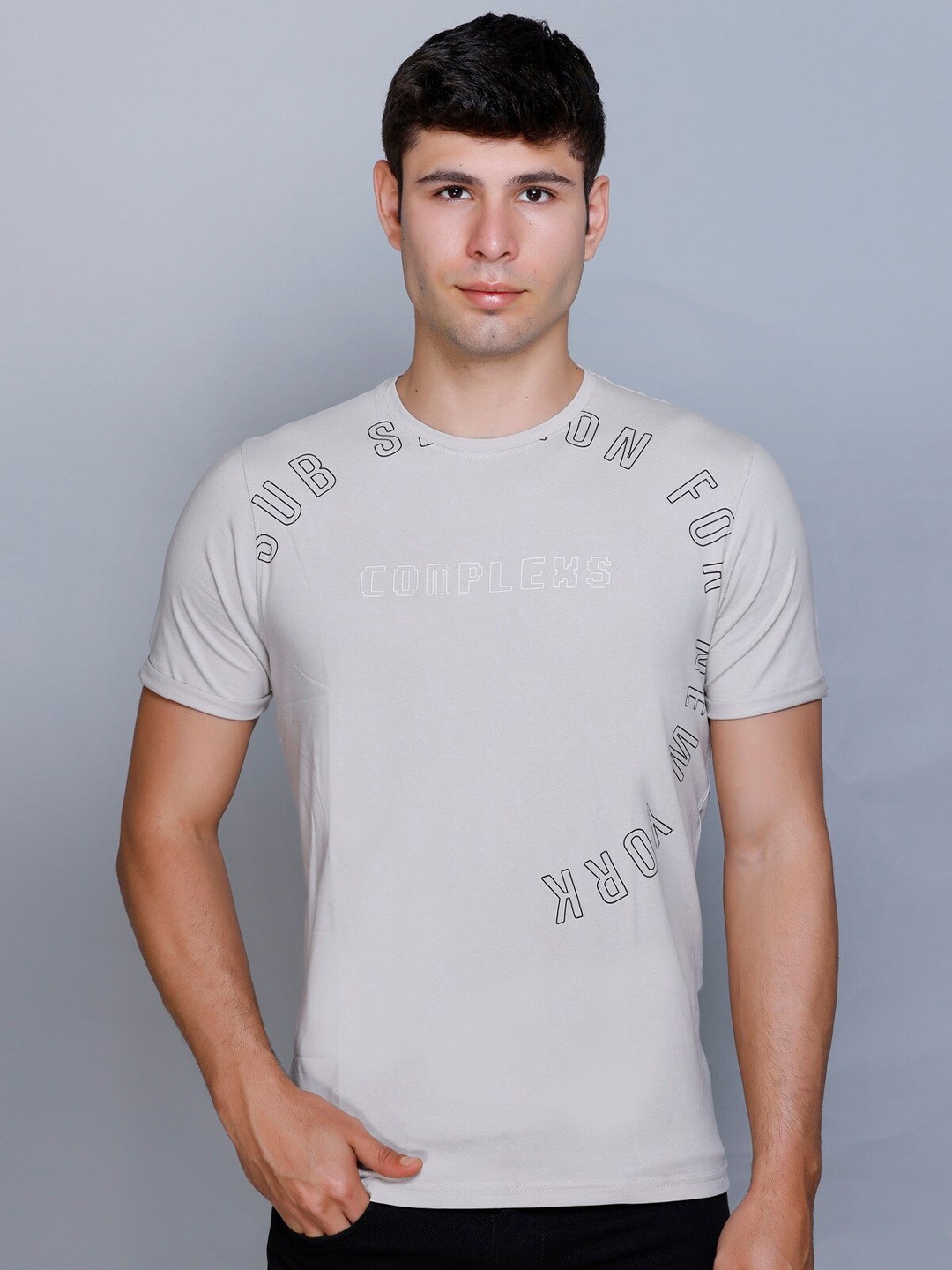 

Fort Collins Typography Printed Round Neck Cotton T-shirt, Grey