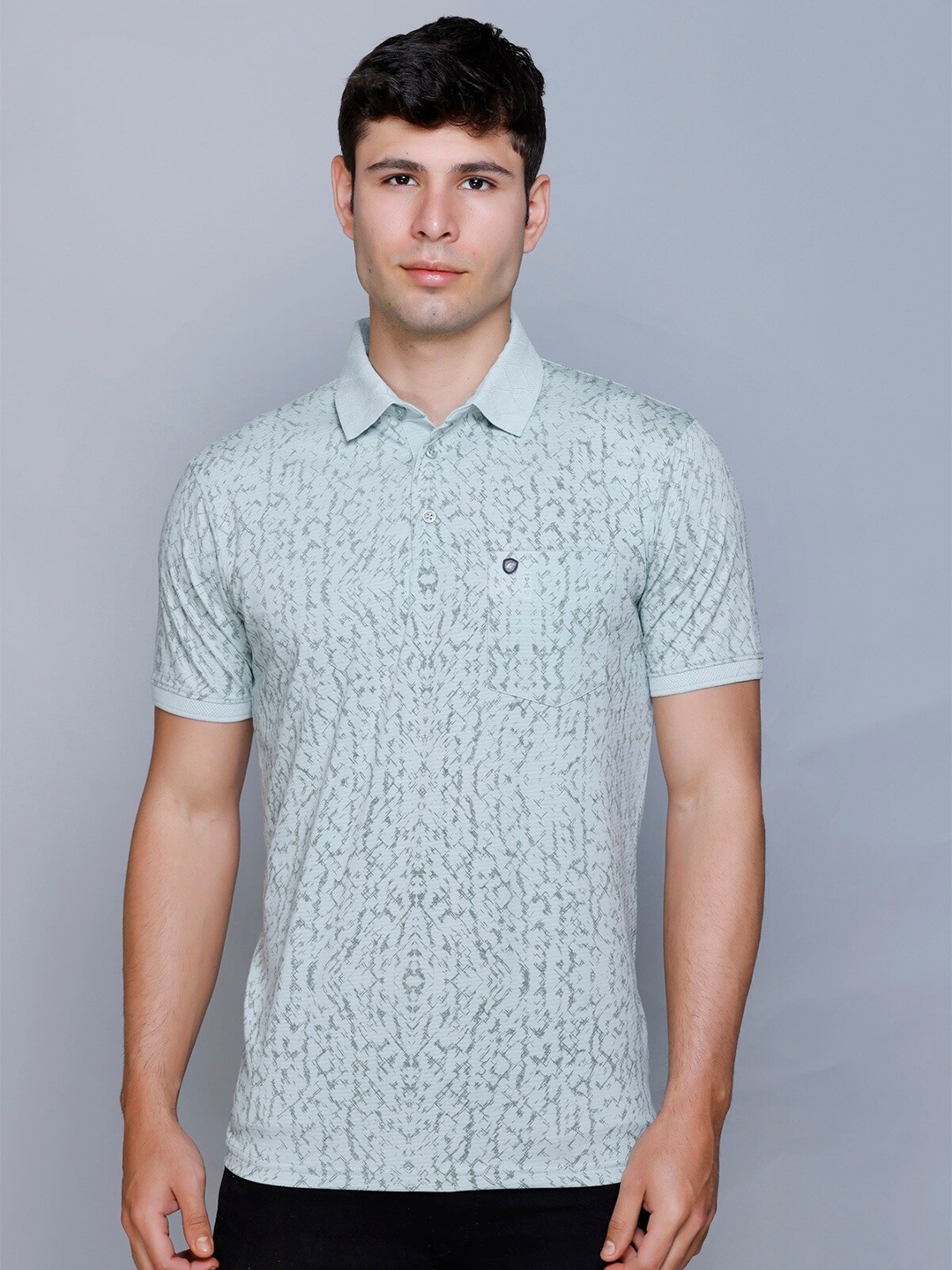 

Fort Collins Abstract Printed Polo Collar Cotton T-shirt, Sea green