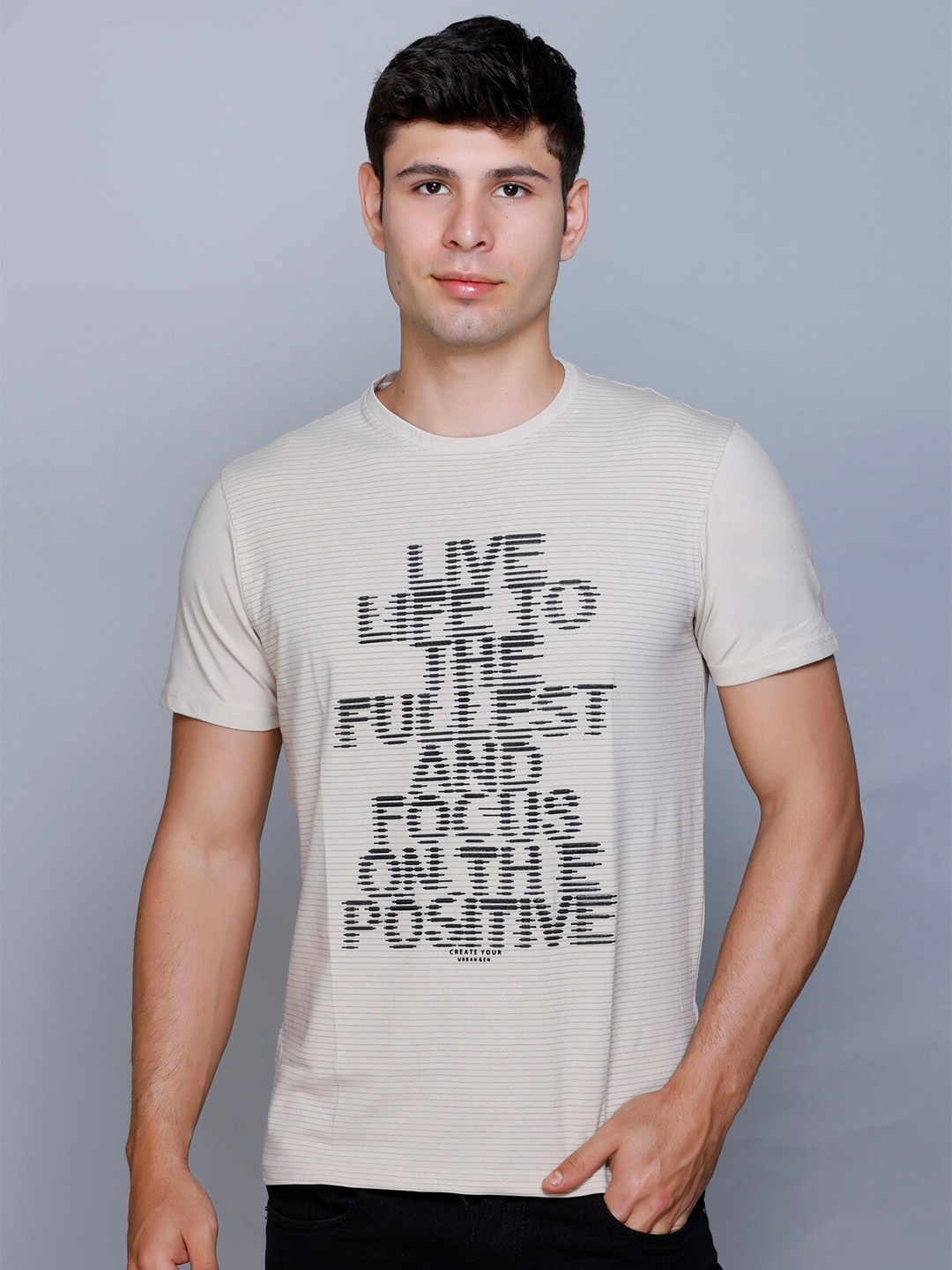 

Fort Collins Typography Printed Round Neck Cotton T-shirt, Beige