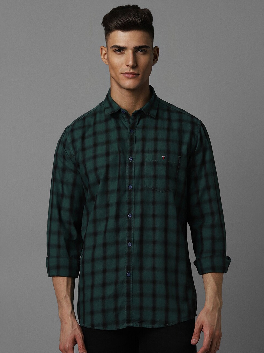 

Louis Philippe Jeans Slim Fit Opaque Checked Cotton Casual Shirt, Green