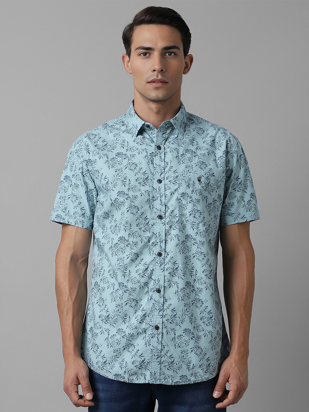 

Louis Philippe Jeans Slim Fit Floral Printed Spread Collar Cotton Shirt, Blue