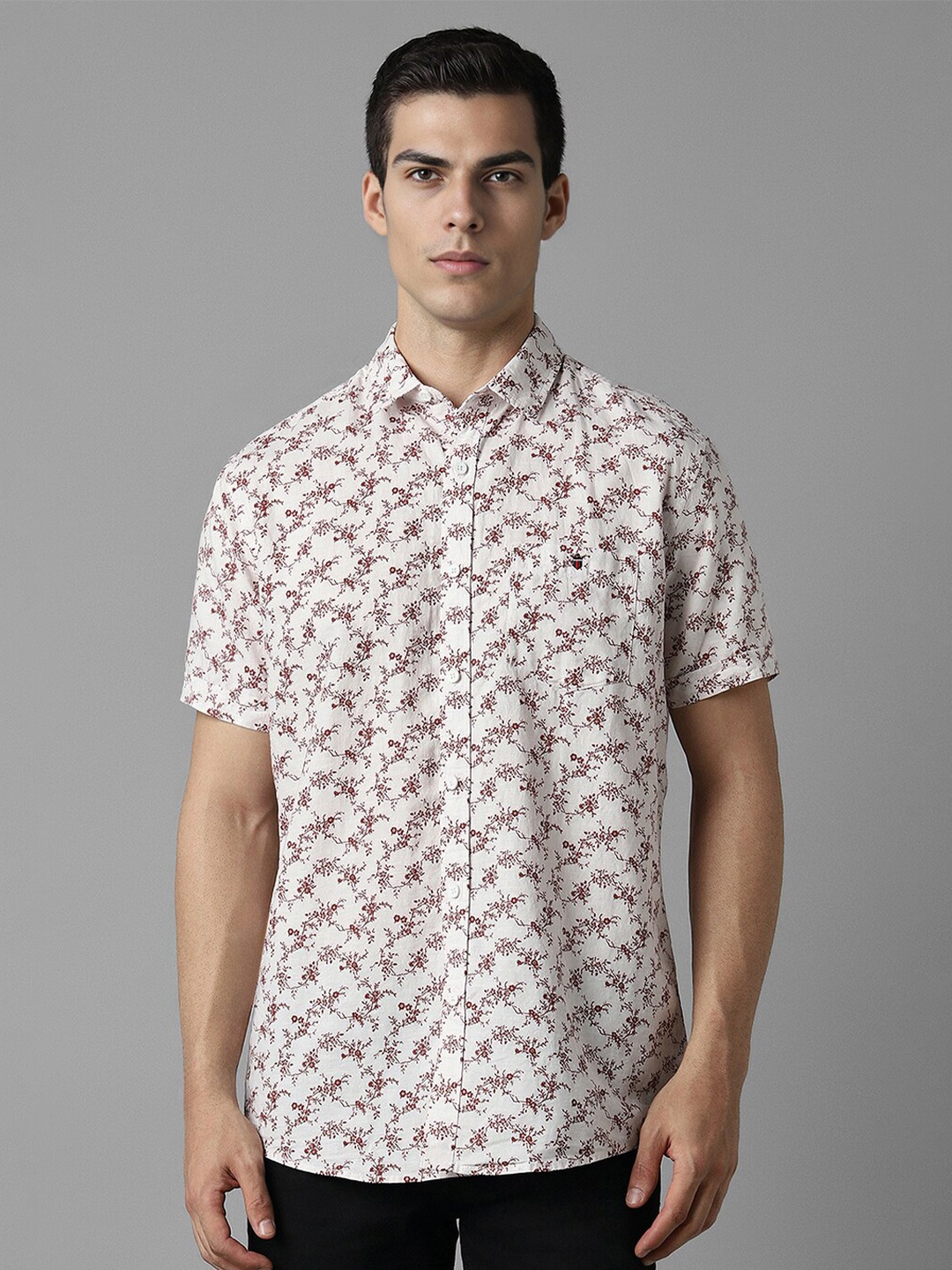

Louis Philippe Jeans Slim Fit Floral Printed Linen Cotton Casual Shirt, White