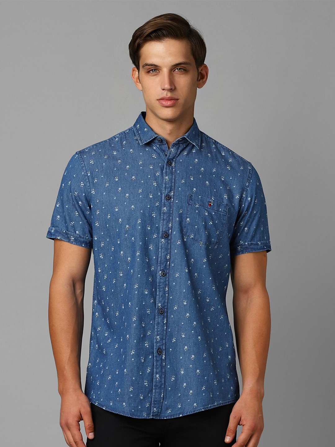 

Louis Philippe Jeans Slim Fit Floral Printed Spread Collar Cotton Shirt, Blue