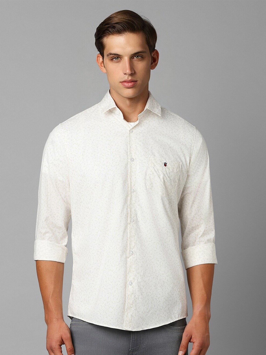 

Louis Philippe Sport Abstract Printed Slim Fit Cotton Opaque Casual Shirt, Cream
