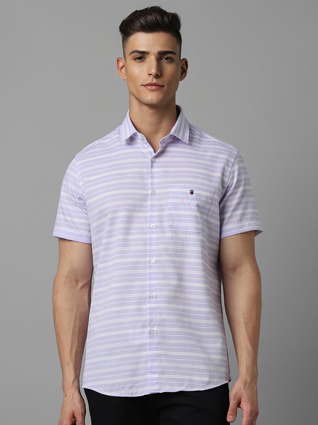

Louis Philippe Sport Slim Fit Horizontal Striped Cotton Casual Shirt, Purple