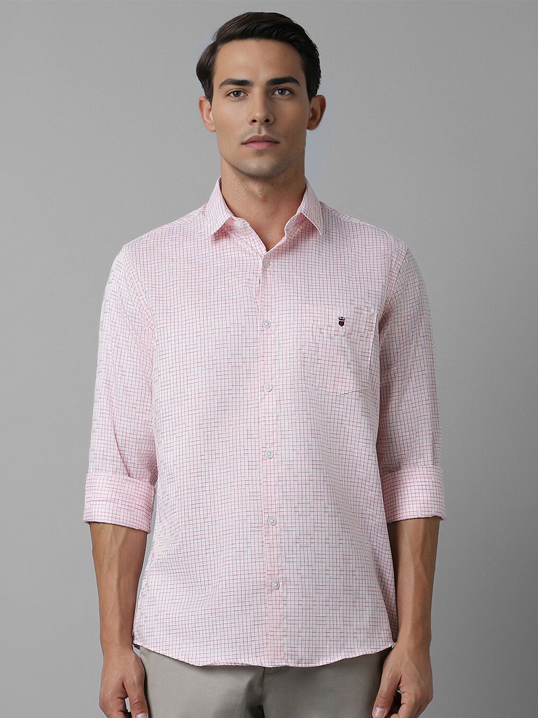 

Louis Philippe Sport Grid Tattersall Checked Slim Fit Cotton Opaque Casual Shirt, Pink