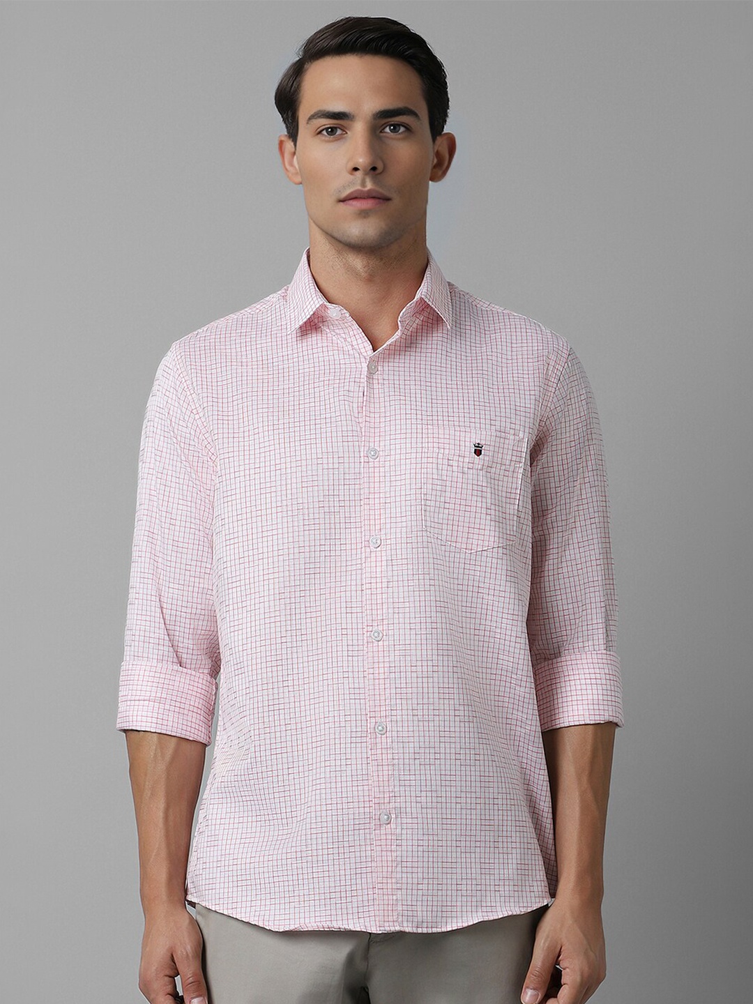 

Louis Philippe Sport Slim Fit Grid Tattersall Checked Cotton Casual Shirt, Pink