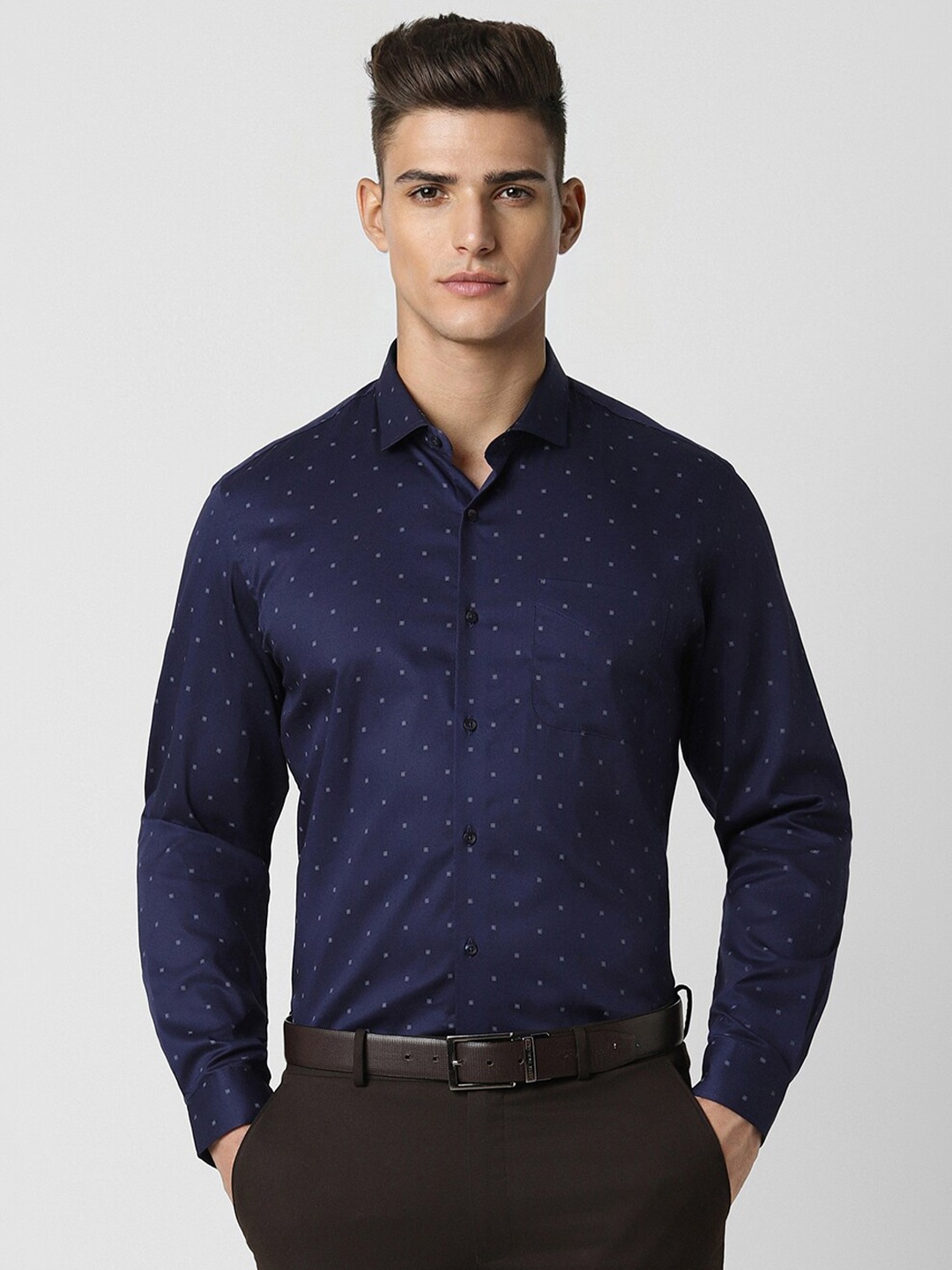 

Peter England Slim Fit Cotton Printed Formal Shirt, Navy blue