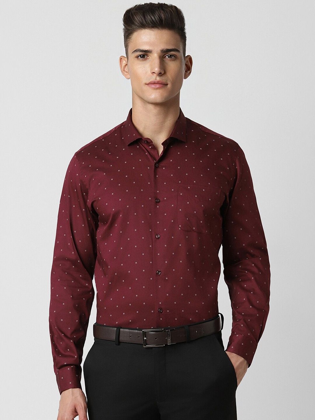 

Peter England Slim Fit Cotton Printed Formal Shirt, Maroon