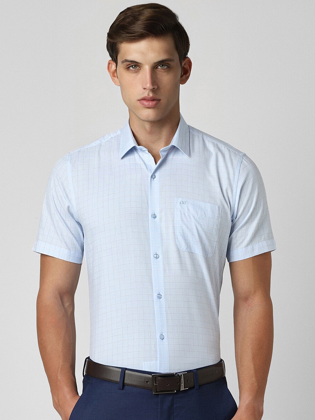 

Peter England Cotton Checked Formal Shirt, Blue