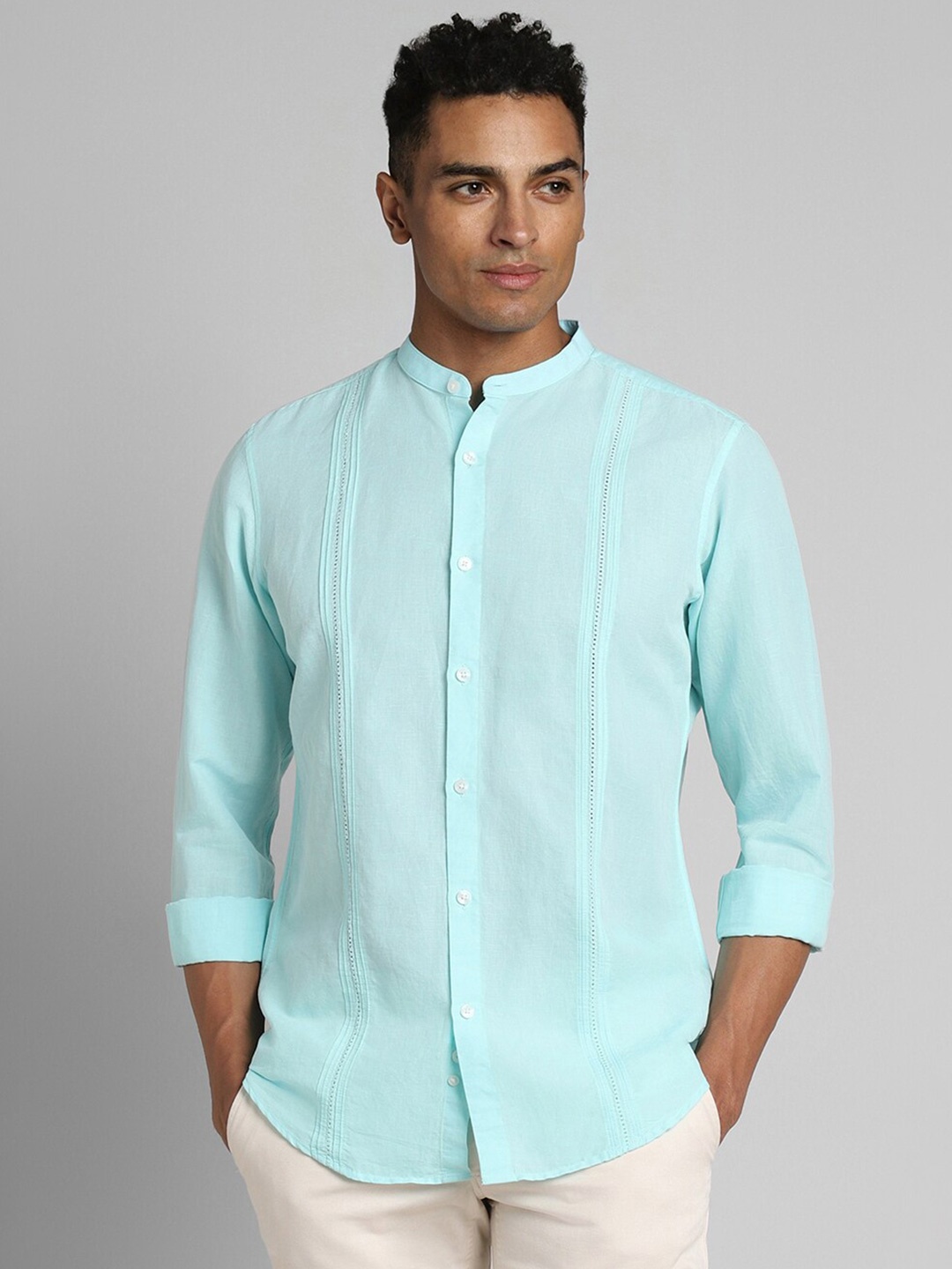 

SIMON CARTER LONDON Mandarin Collar Casual Shirt, Blue