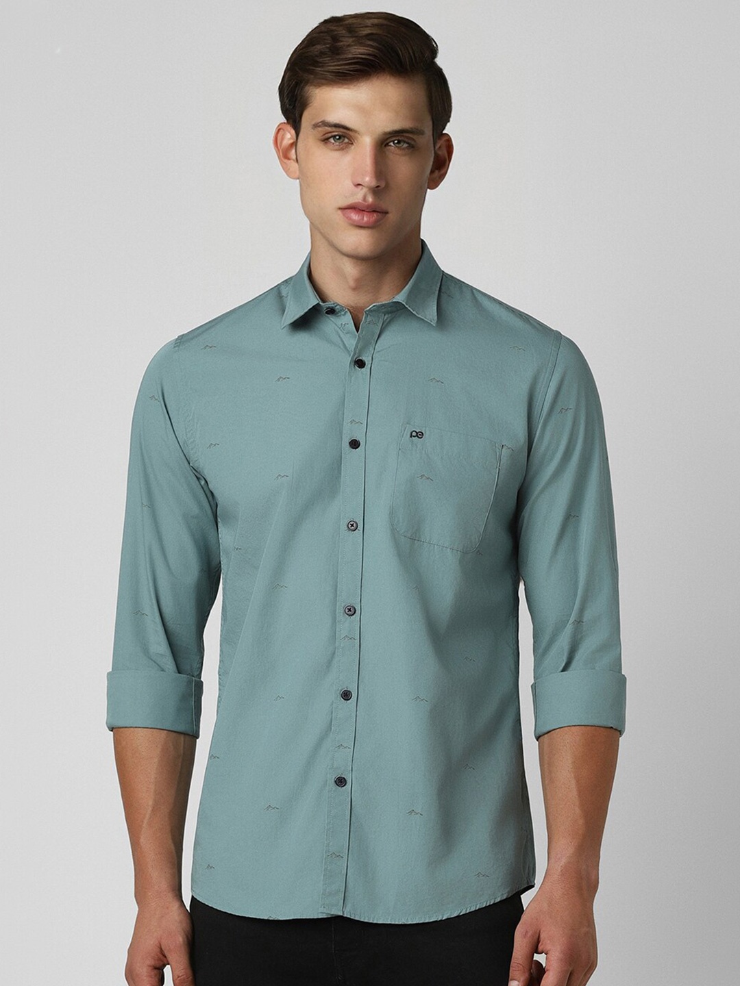 

Peter England Casuals Micro Ditsy Printed Slim Fit Cotton Casual Shirt, Green