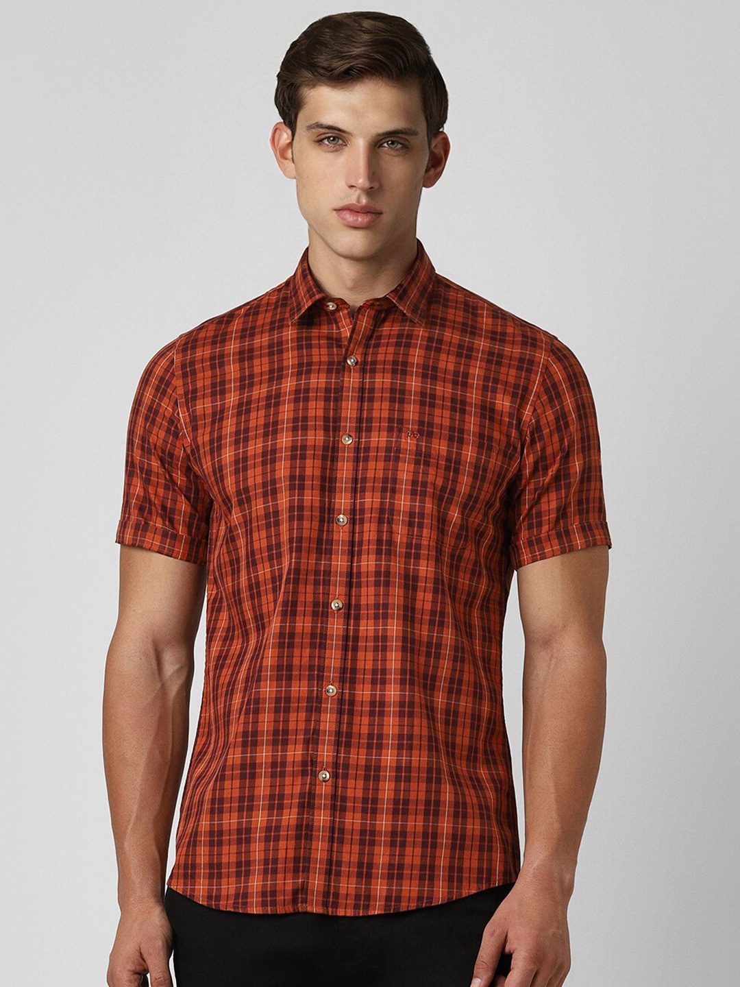 

Peter England Casuals Slim Fit Cotton Checked Casual Shirt, Orange