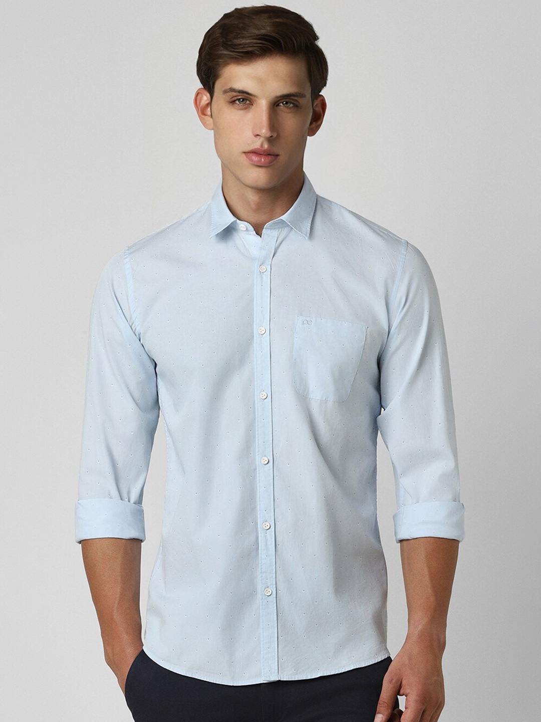 

Peter England Casuals Micro Ditsy Printed Slim Fit Cotton Casual Shirt, Blue