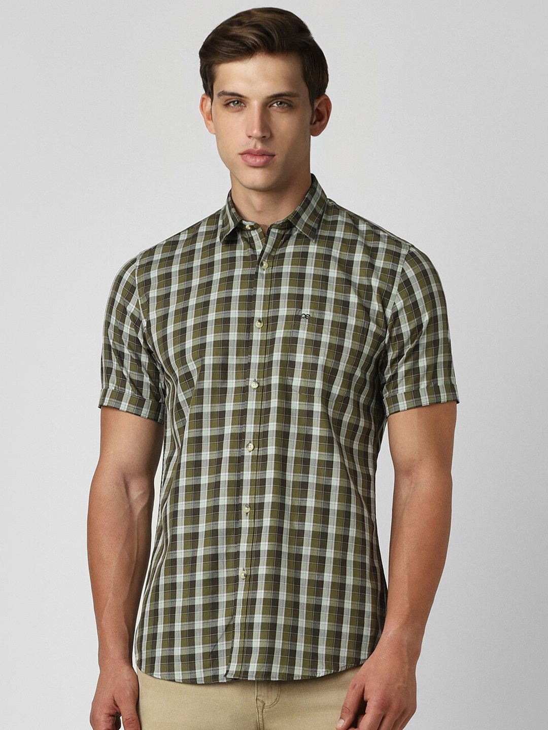 

Peter England Casuals Slim Fit Checked Cotton Casual Shirt, Olive