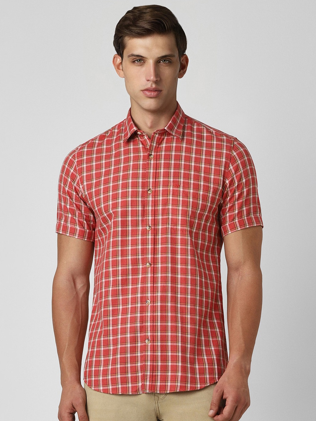 

Peter England Casuals Slim Fit Checked Casual Shirt, Red