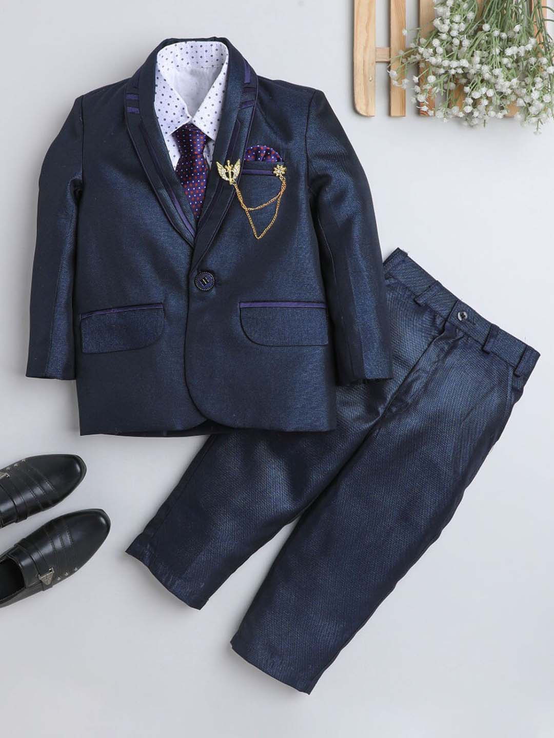 

FOURFOLDS Boys Shawl Collar Single-Breasted 4-Piece Suits, Navy blue