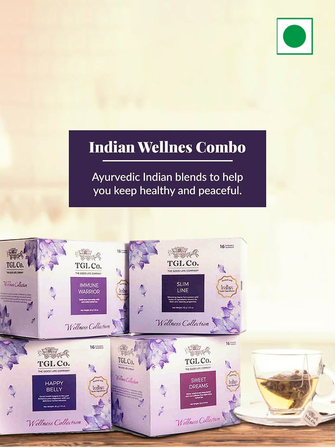 

TGL Co. Set Of 4 Indian Wellness Green Tea, Lavender