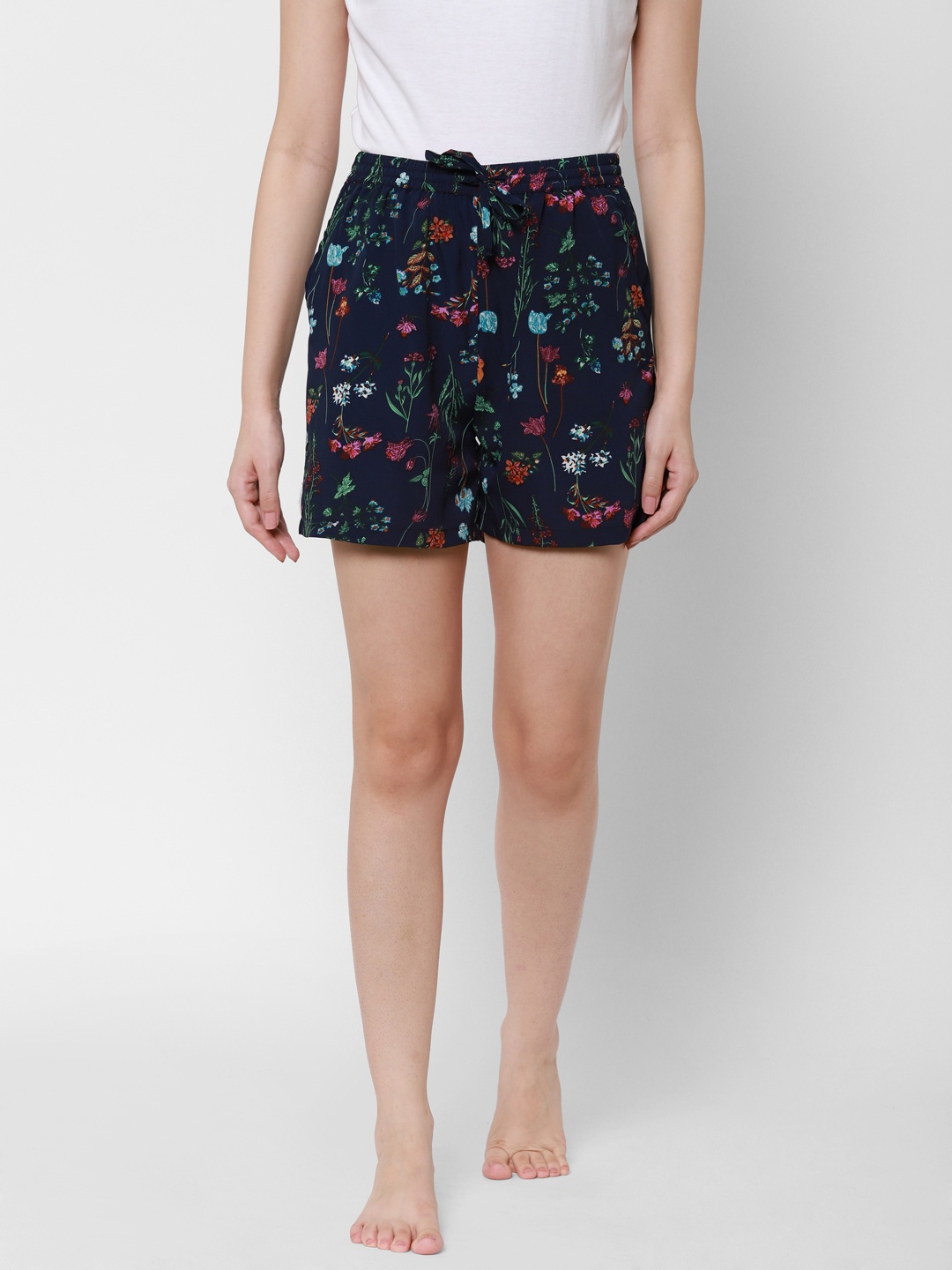 

HOUSE OF KKARMA Women Mid-Rise Cotton Shorts, Navy blue