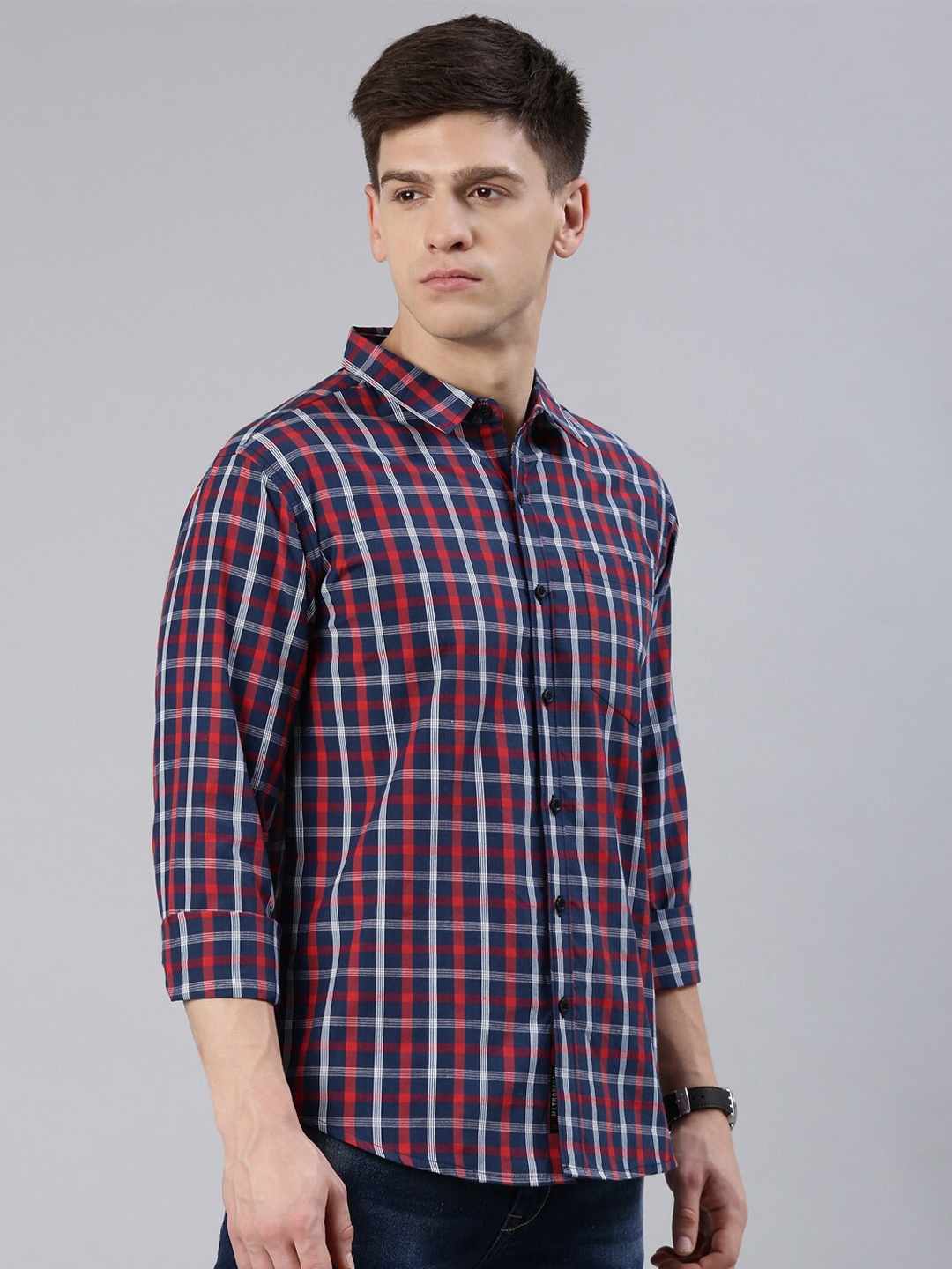 

Metronaut Slim Fit Opaque Checked Cotton Casual Shirt, Red