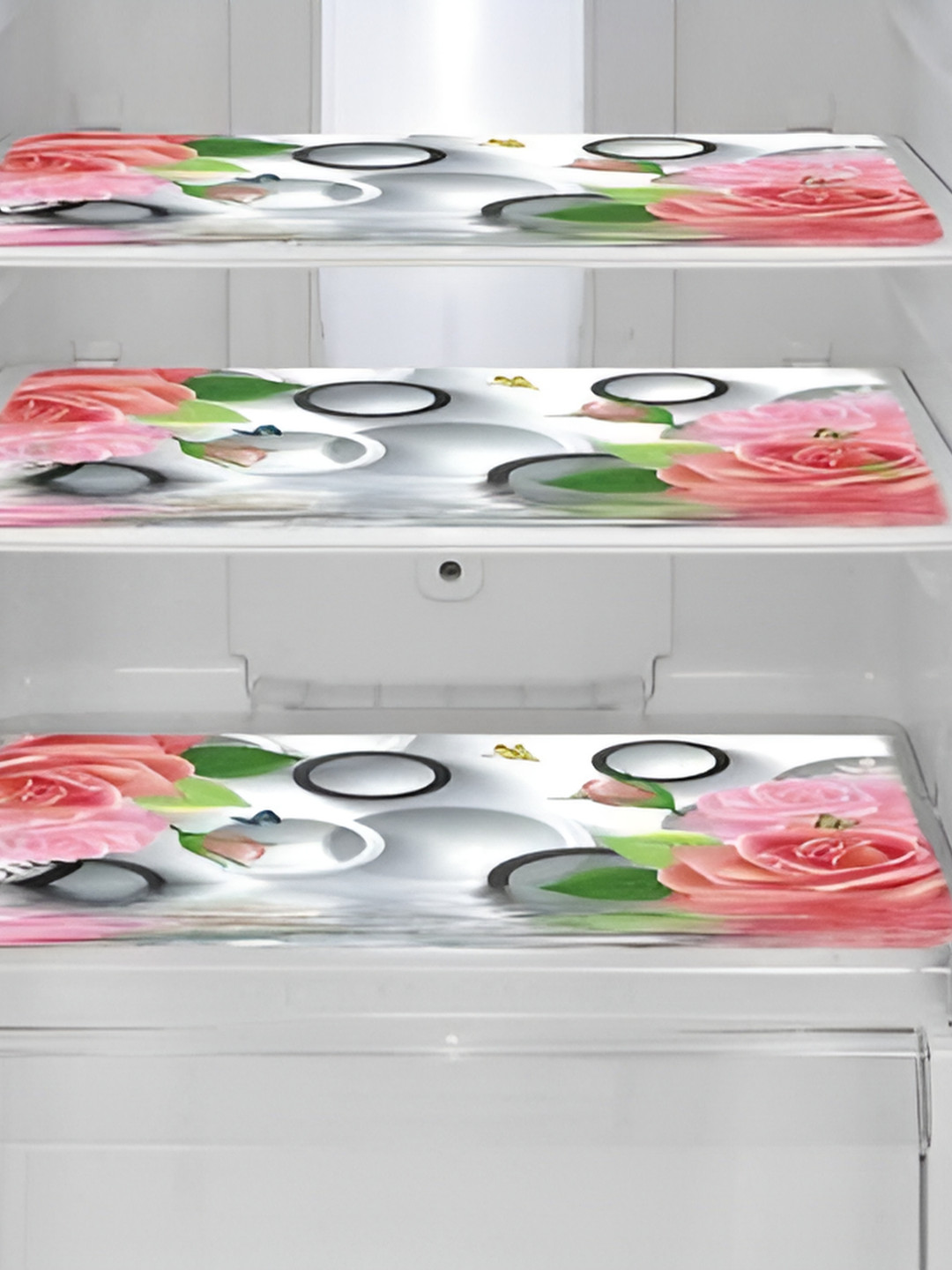 

REVEXO 3-pcs White & Orange-Colored Floral Printed Fridge Mat
