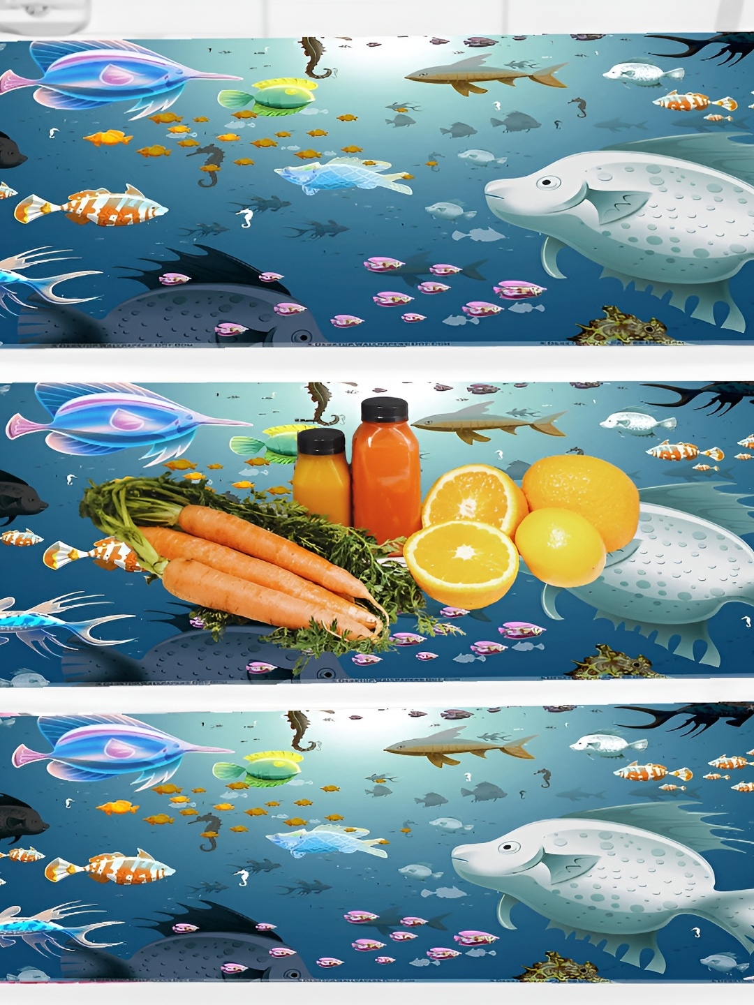 

REVEXO Blue & White 3Pcs Fish Printed Fridge Mats