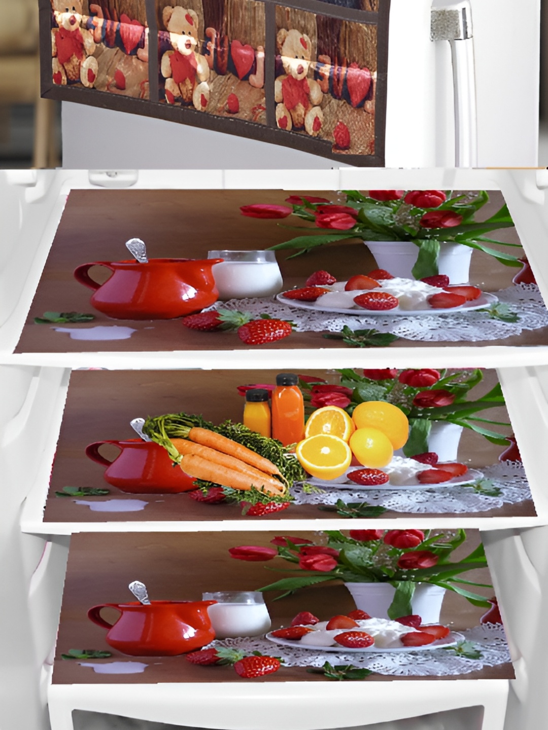 

REVEXO 4-pcs Brown & Red Printed Lightweight Refrigerator Cover