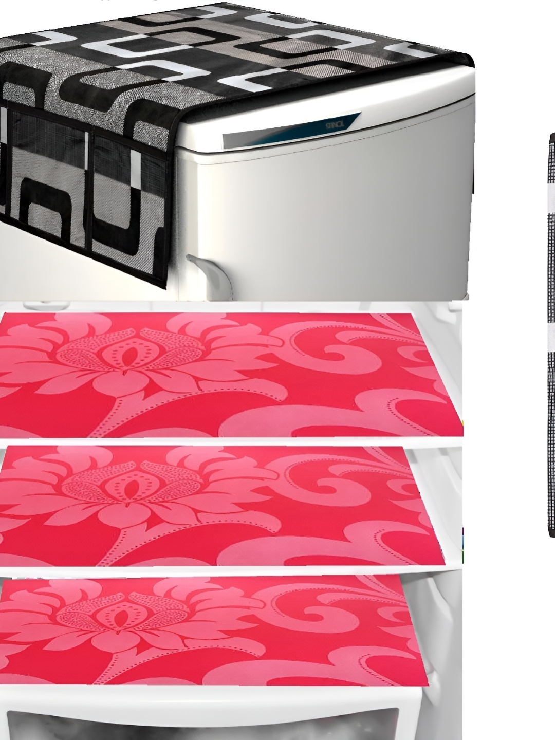 

REVEXO Black & Pink 5Pcs Printed Fridge Top Cover Handle Covers & Mats